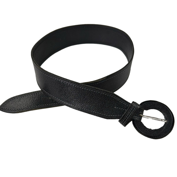 Cactus Black Leather Belt with Round Buckle Made in Italy - Picture 1 of 9